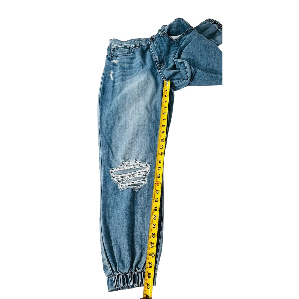 Rewash High Rise Jogger Jeans Womens Juniors 11/30 Distressed Blue Denim Elastic - Picture 9 of 10